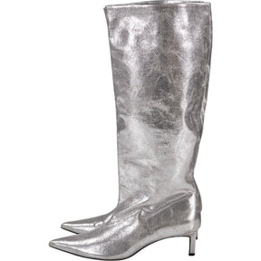 Pull&Bear Silver Metallic Knee-High Boots