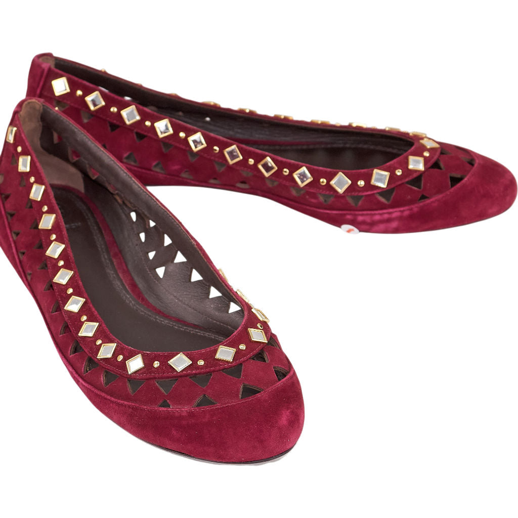 Tory Burch Red Suede Studded Flats