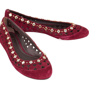 Tory Burch Red Suede Studded Flats