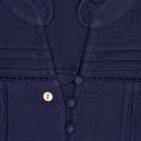 Lands' End Navy Button-Detail Blouse