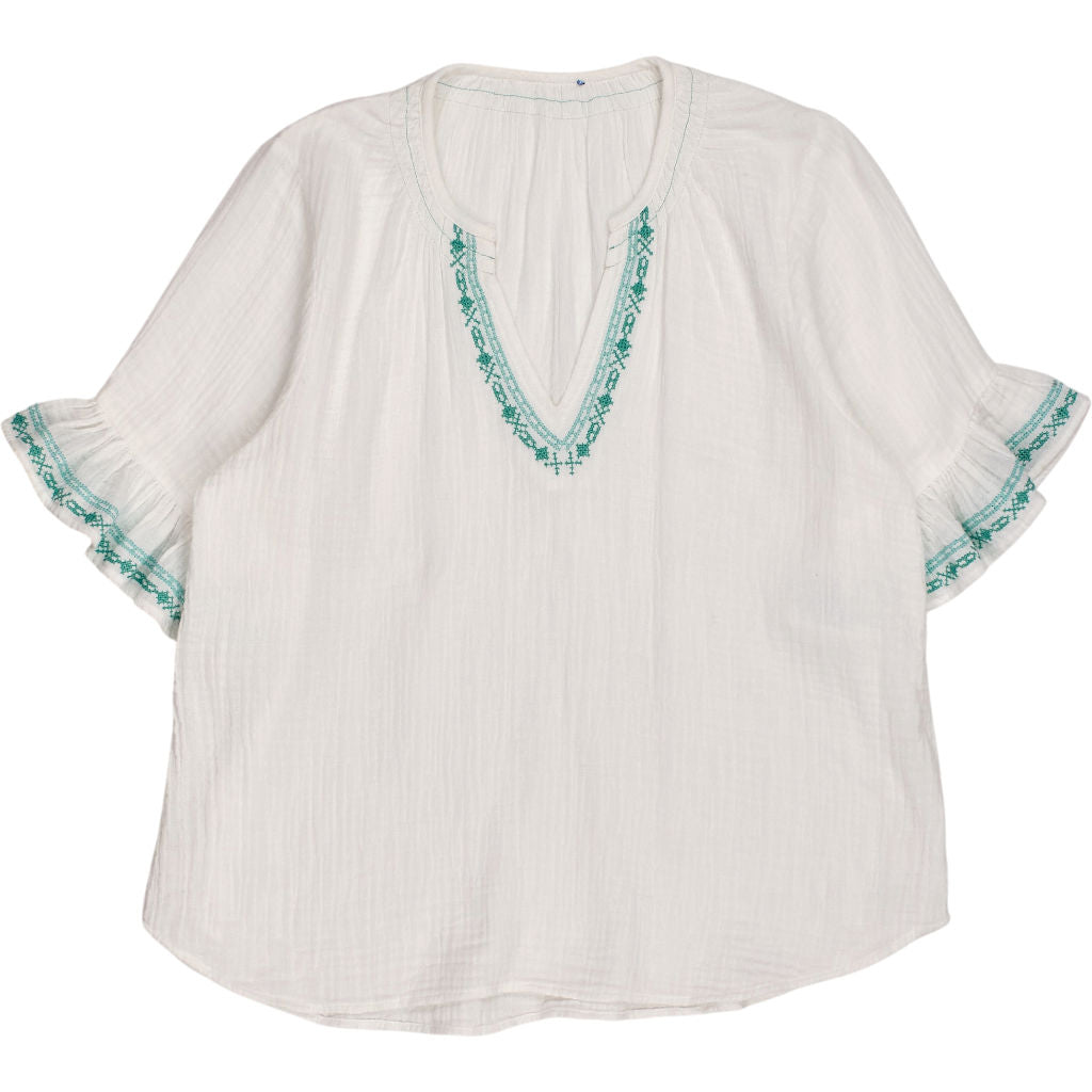 NRBY White Embroidered Boho Blouse