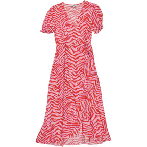 OMNES Red Pink Capri Frill Wrap Dress