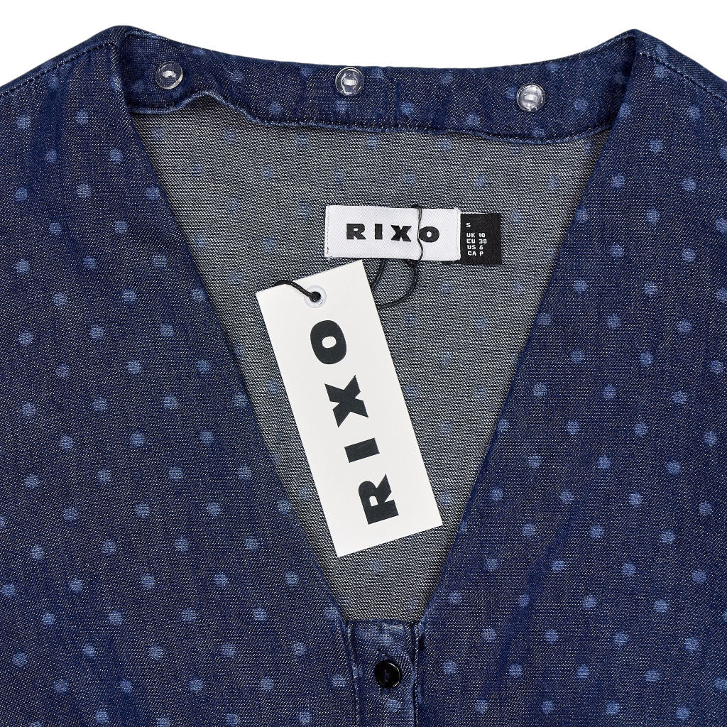 Rixo Blue Polka Dot Becca Dress