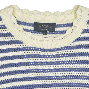 Wyse Cream and Blue Pointelle Jumper