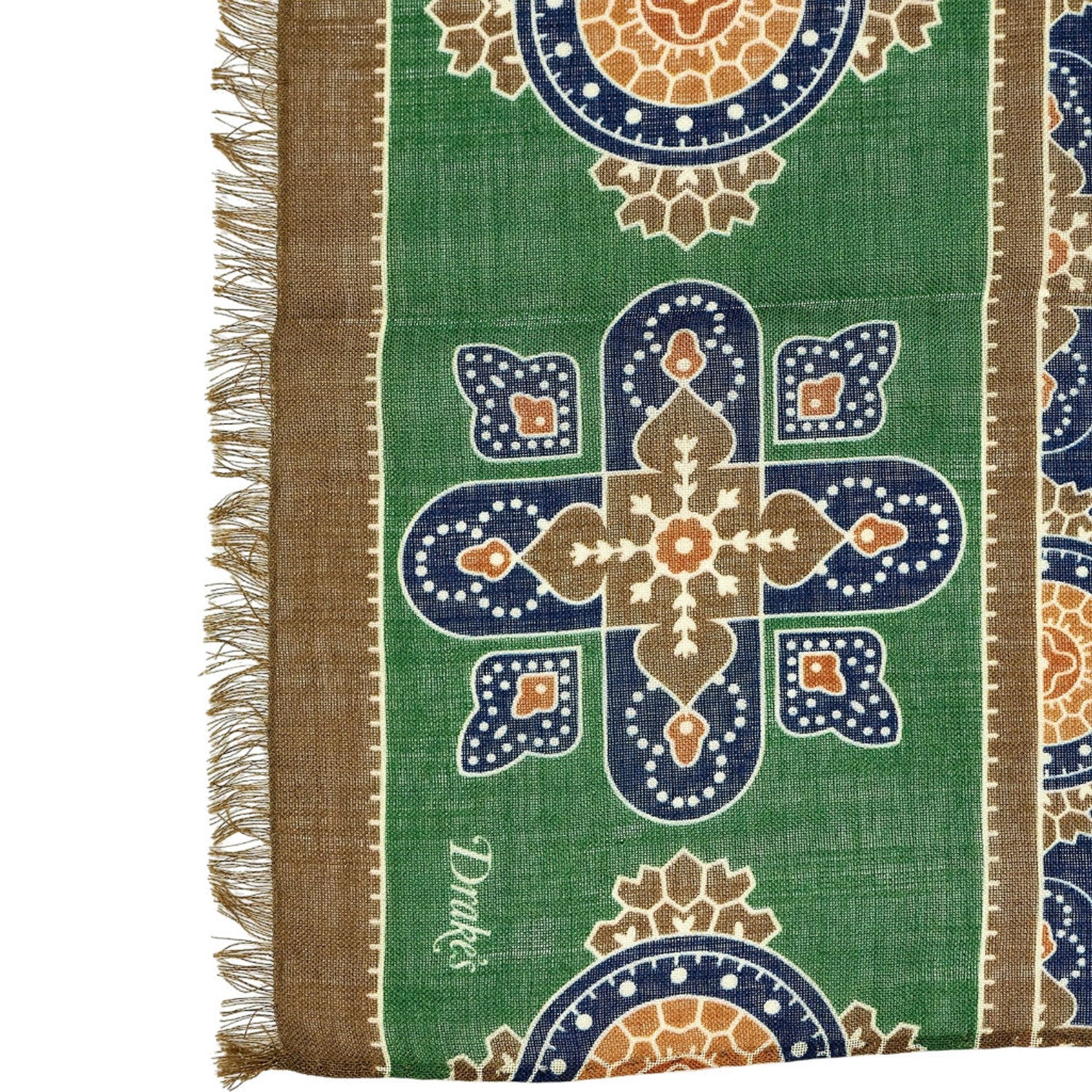 Drakes Navy Green Medallion Print Scarf