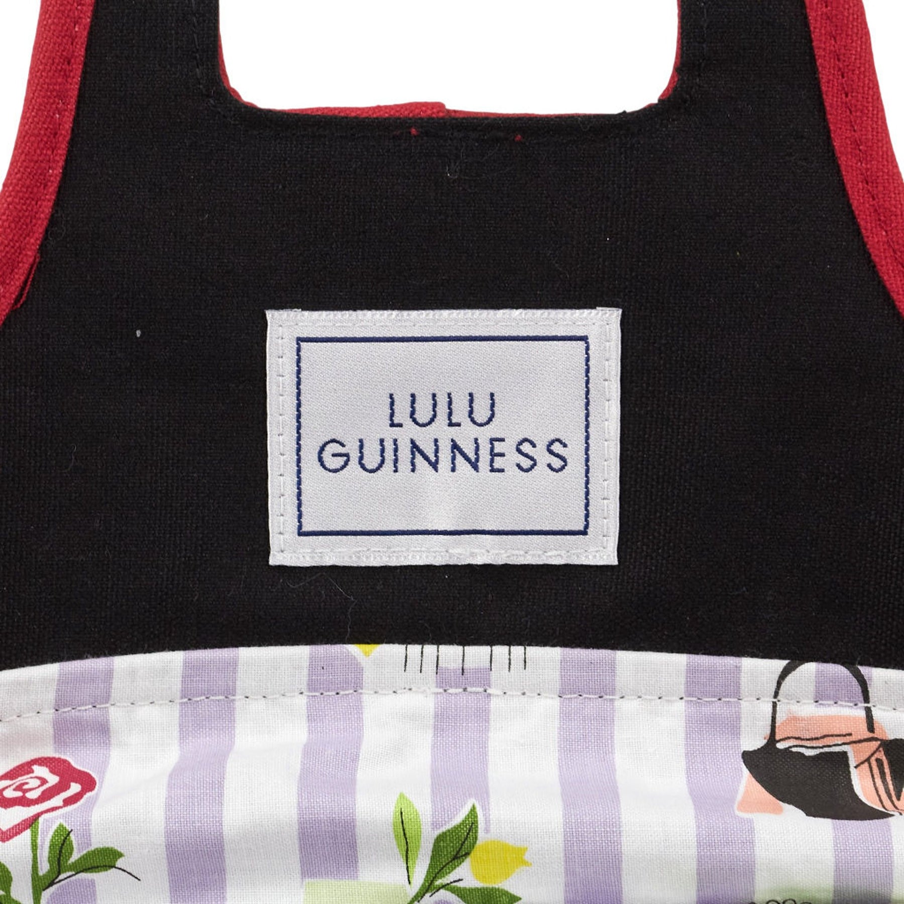 Lulu Guinness Black Red Cotton Handbag