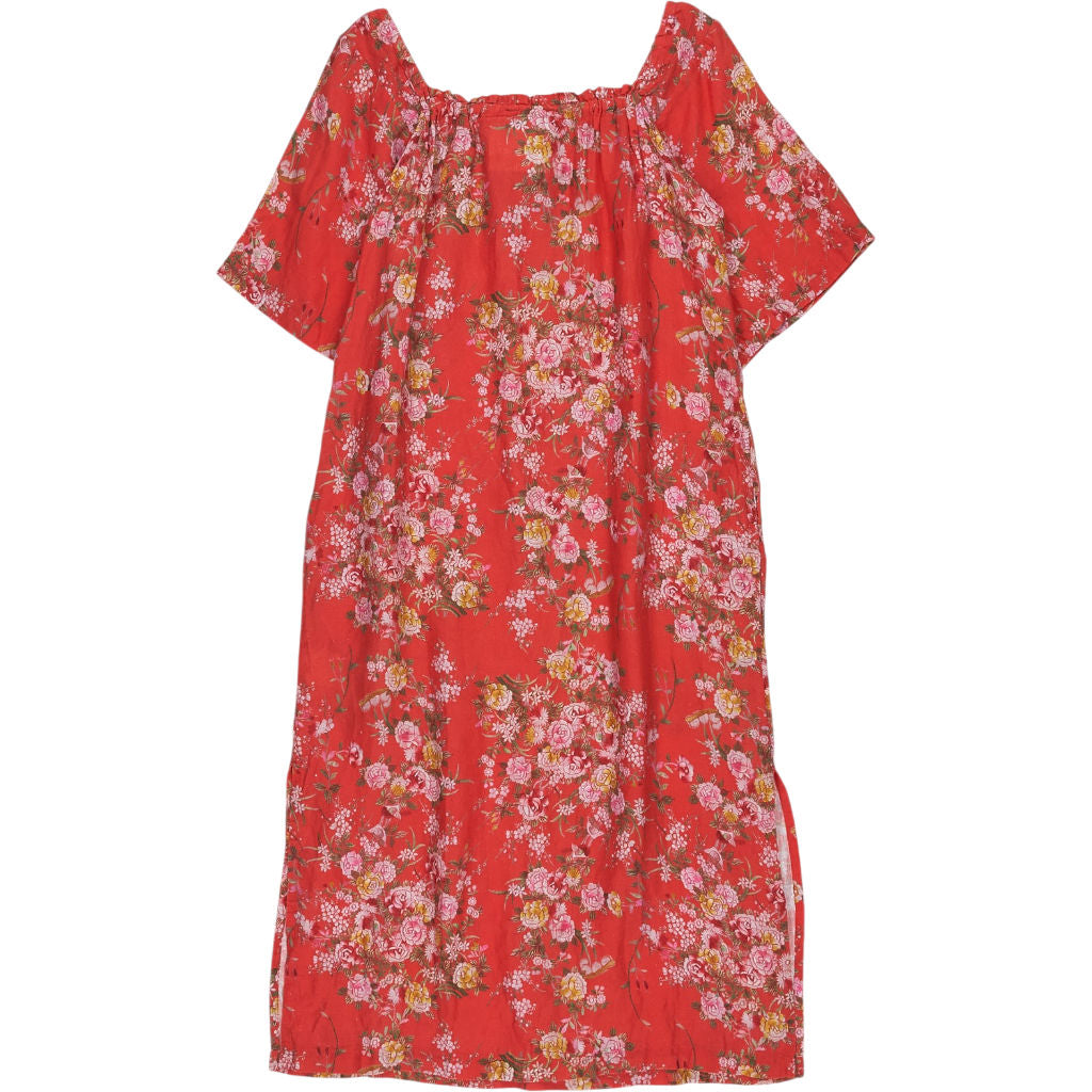 By Walid Red Floral Linen Dress