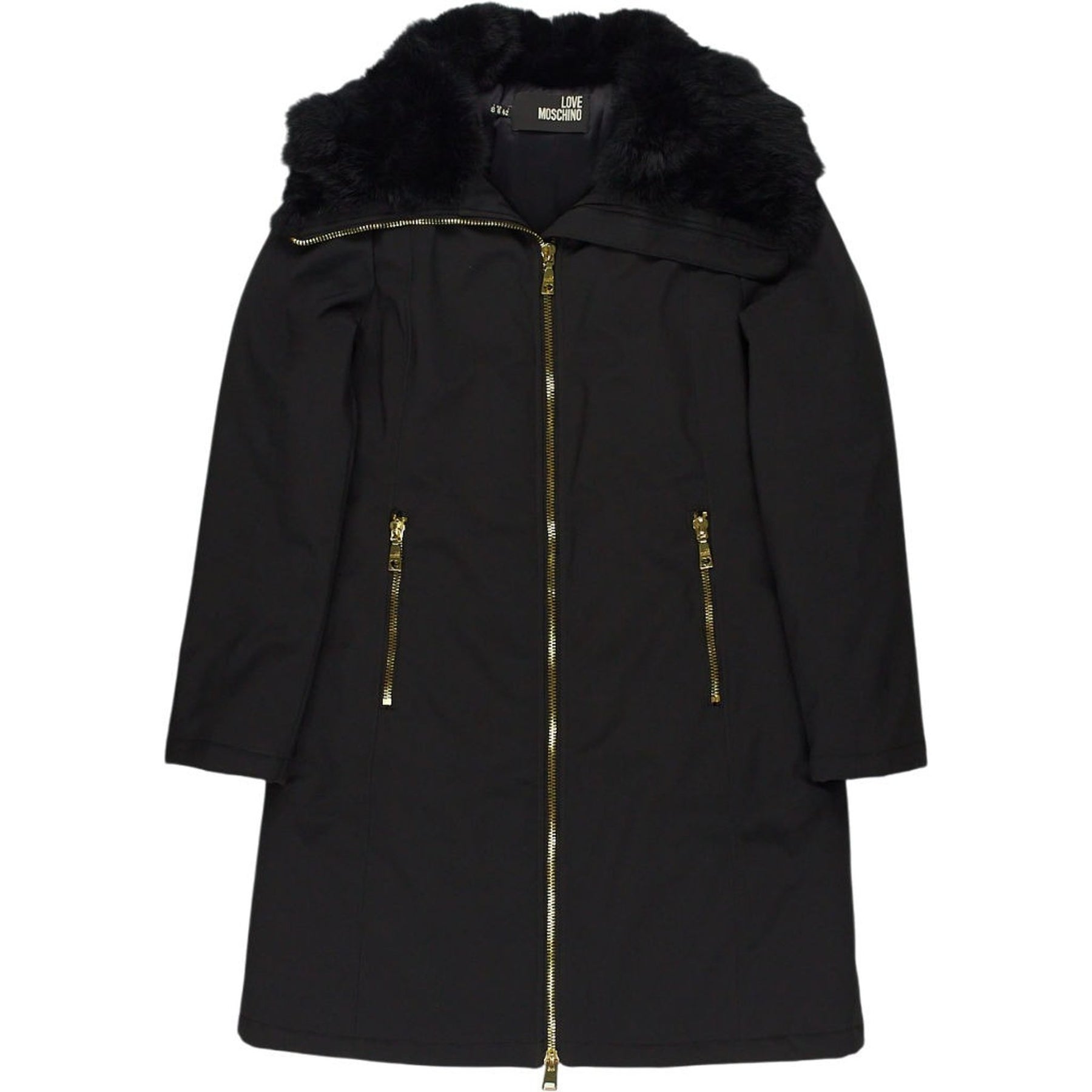 Love Moschino Black Fur Trim Coat