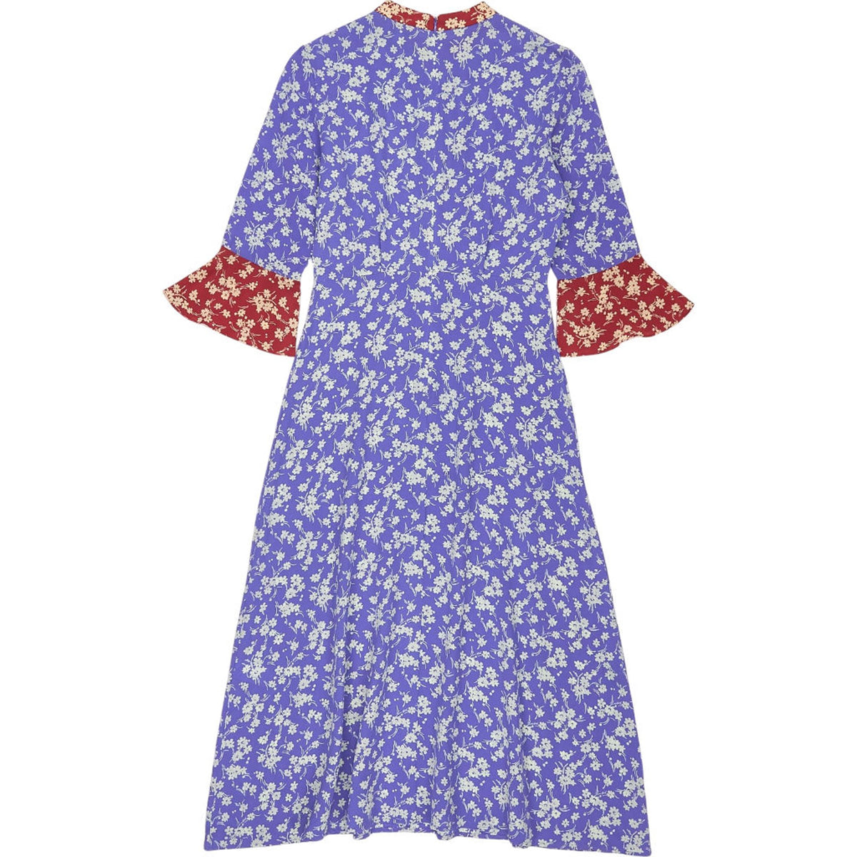 HVN Blue Red Floral Midi Dress