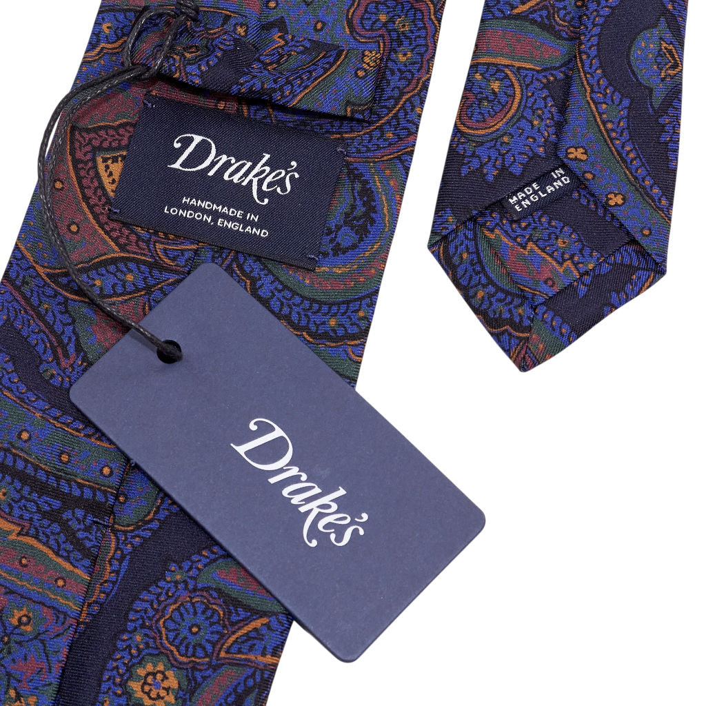 Drake's Navy Paisley Silk Tie