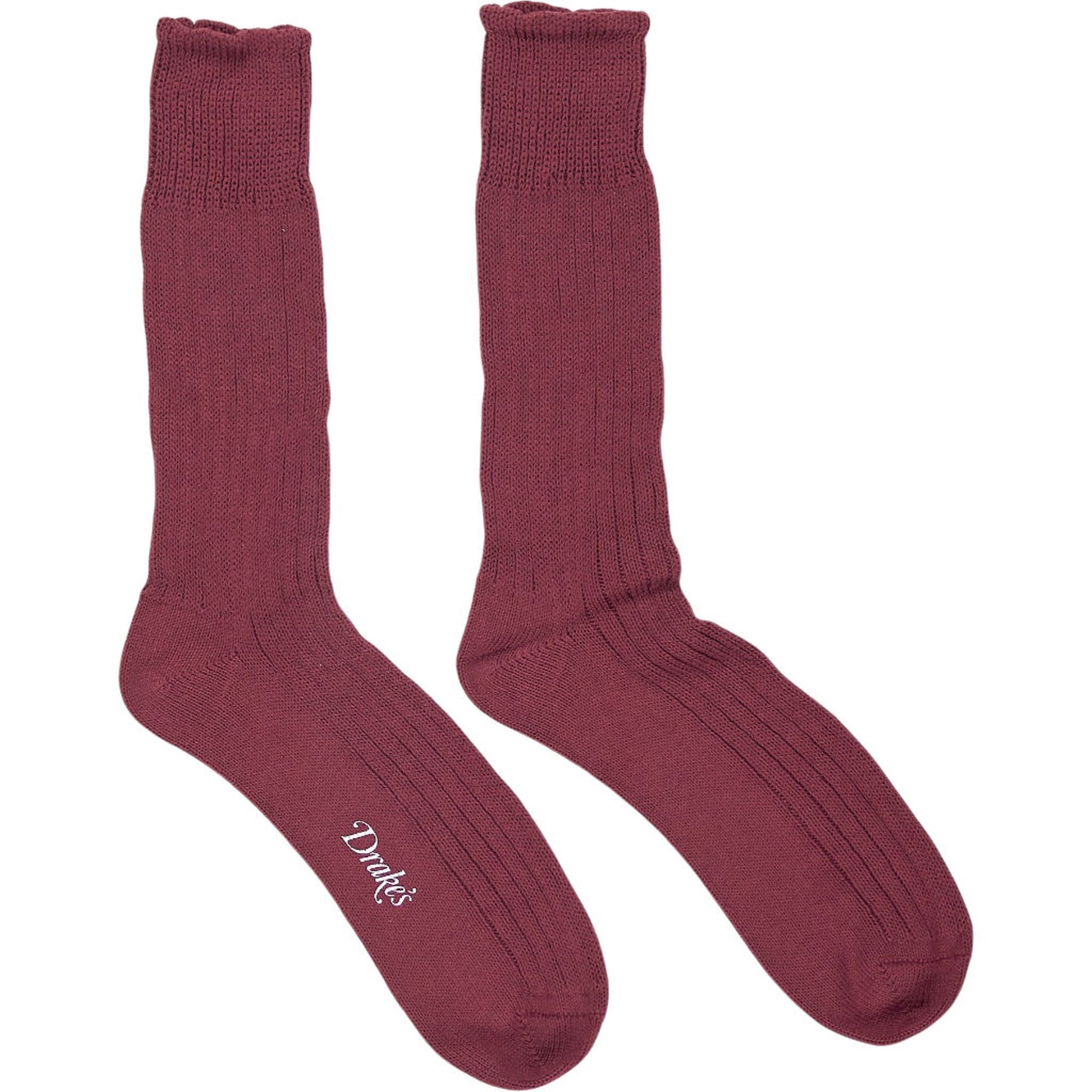 Drake's Burgundy Ribbed Socks L