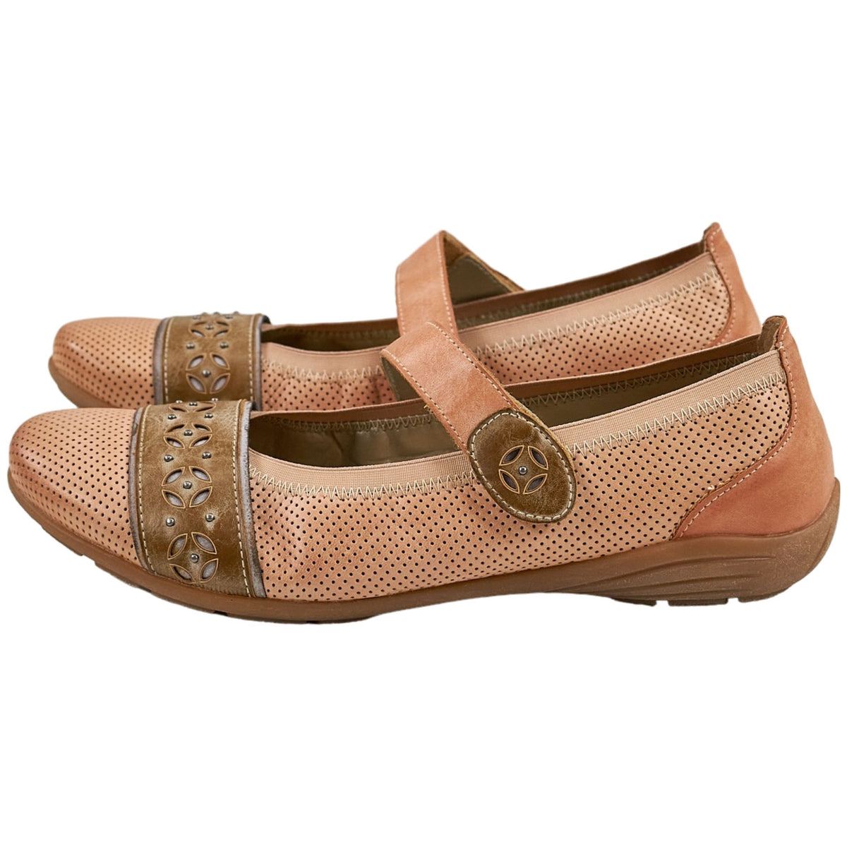 Remonte Peach Leather Mary Jane Flats
