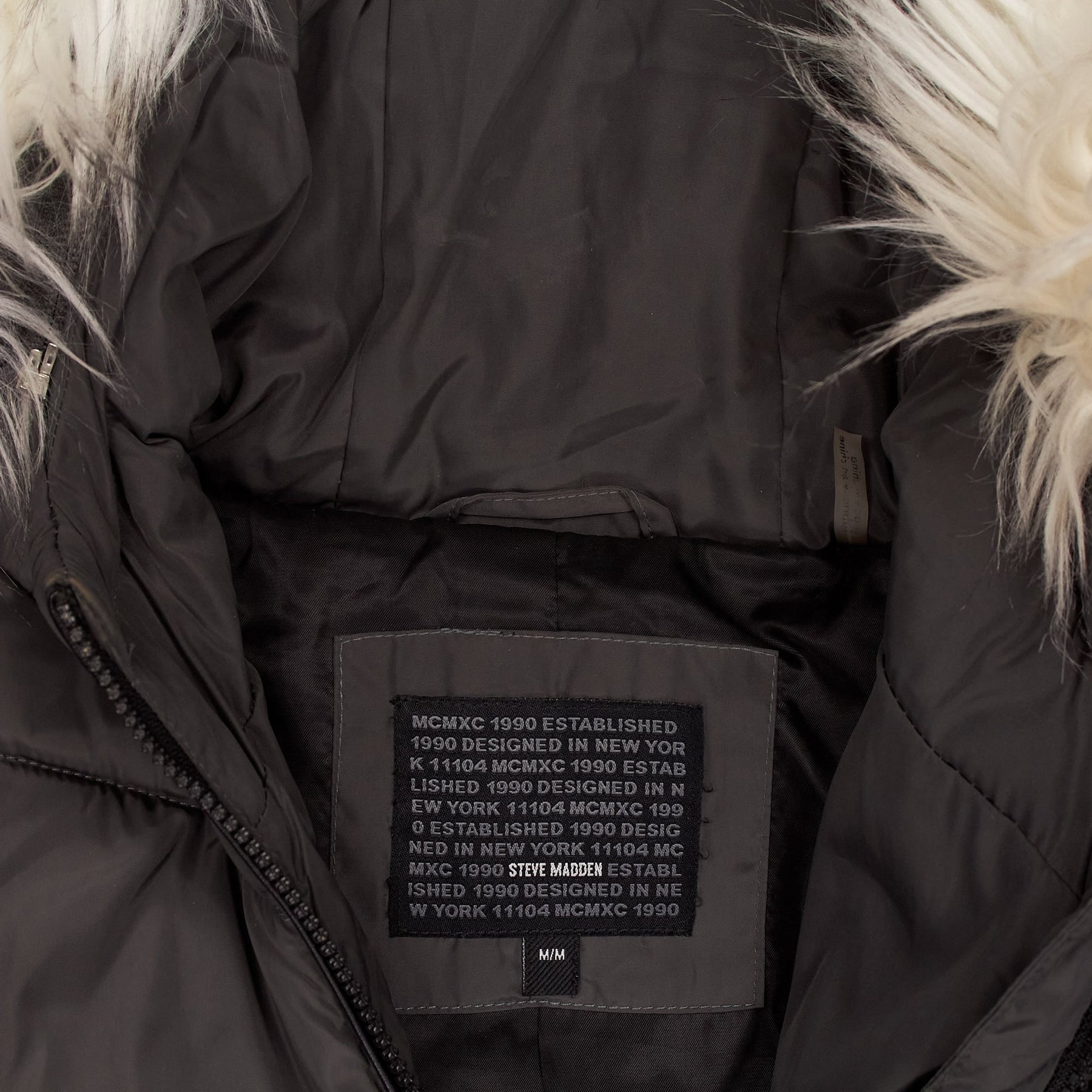 Steve Madden Grey Faux Fur Trim Puffer Jacket