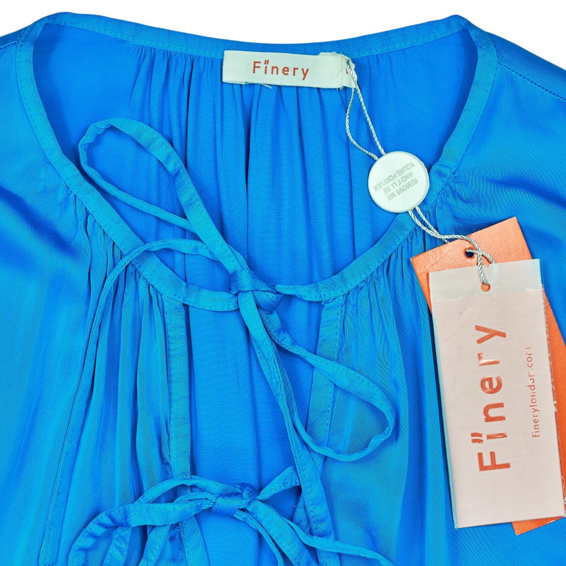 Finery Blue Ruffle Tie Blouse