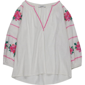 NRBY White Floral Embroidered Blouse