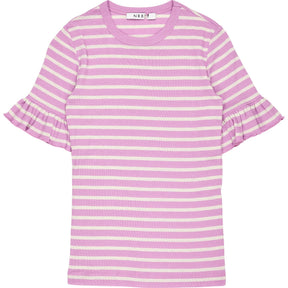 NRBY Bea Pink Striped Ruffle Top