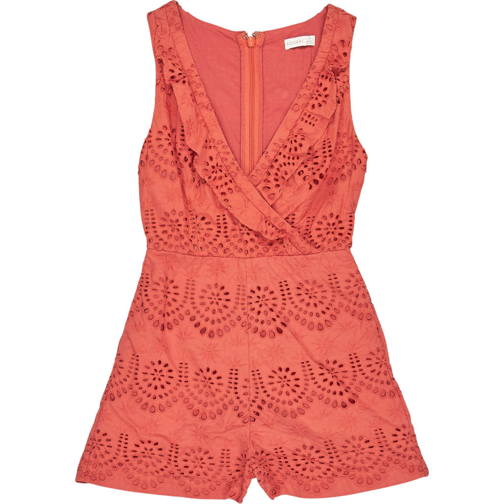 Kookai Coral Orange Broderie Playsuit