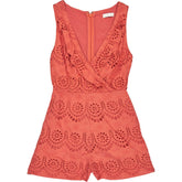 Kookai Coral Orange Broderie Playsuit