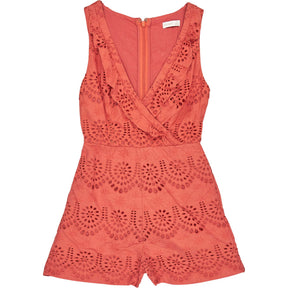 Kookai Coral Orange Broderie Playsuit