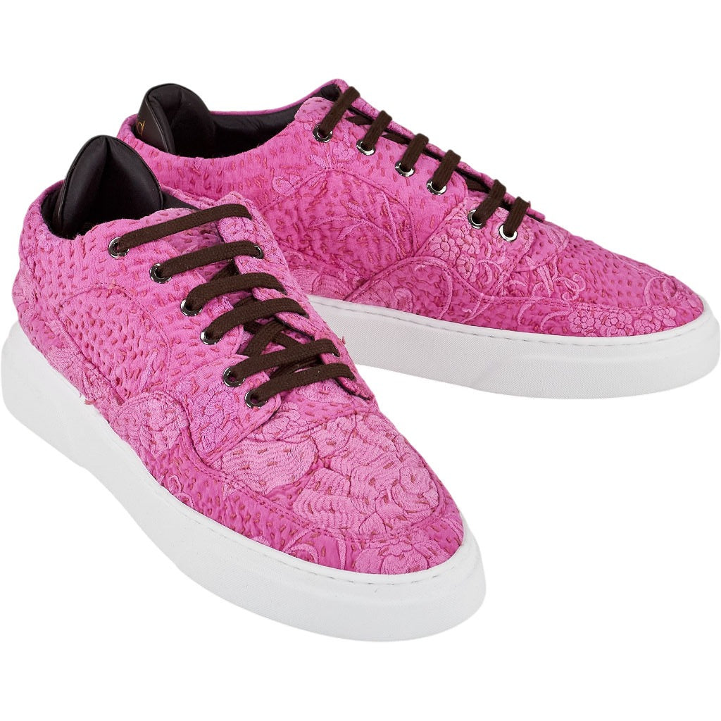 By Walid Pink Print Raw Silk Trainers