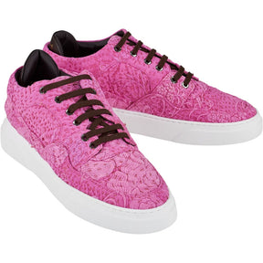 By Walid Pink Print Raw Silk Trainers