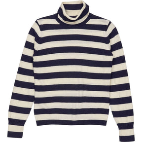 ME+EM Blue Cream Stripe Turtleneck Jumper