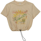 Beige Graphic Cropped T-Shirt