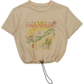 Beige Graphic Cropped T-Shirt