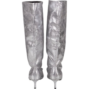 Pull&Bear Silver Metallic Knee-High Boots