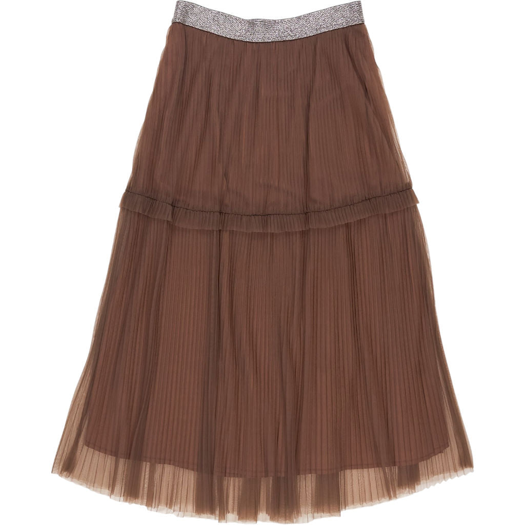 WYSE Brown Pleated Midi Skirt