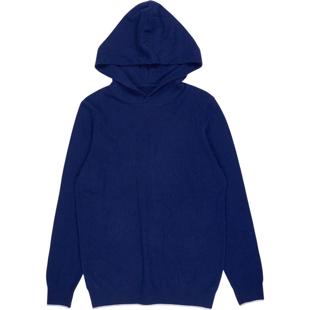 Navy Blue Cashmere Wool Blend Knit Hooded Jumper