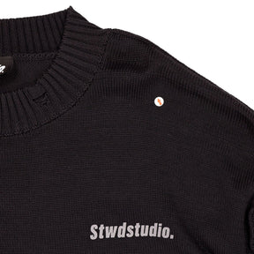 Stwd Black Cotton Distressed Sweater