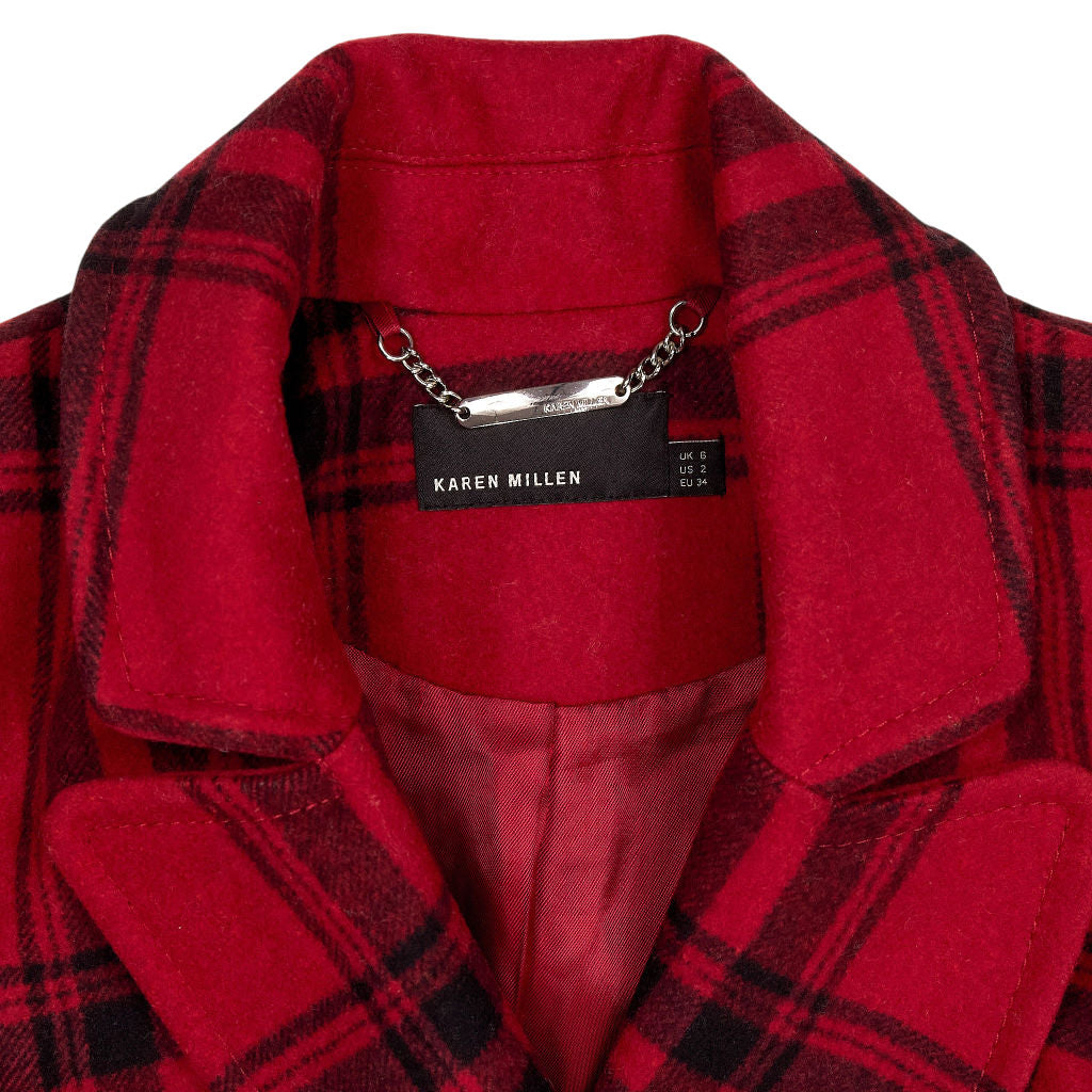 Karen Millen Red Check Wool Coat