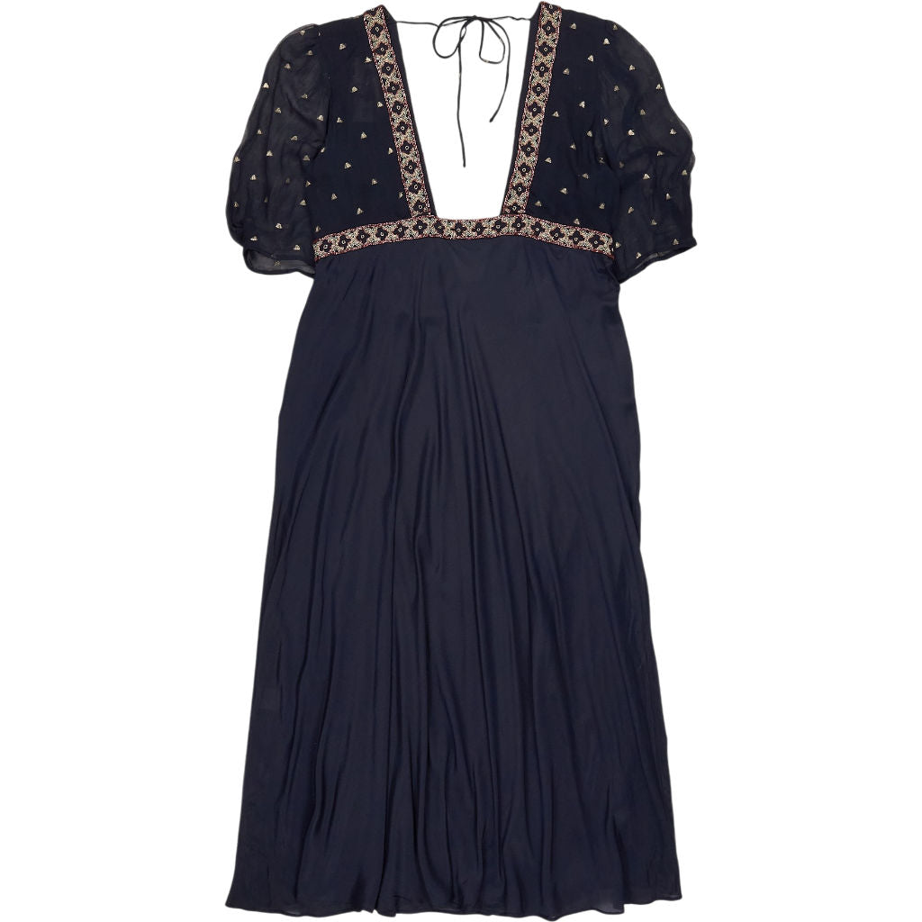 Rixo Navy Embellished V-Neck Dress