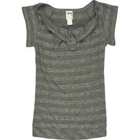 Stussy Grey Metallic Striped T-Shirt