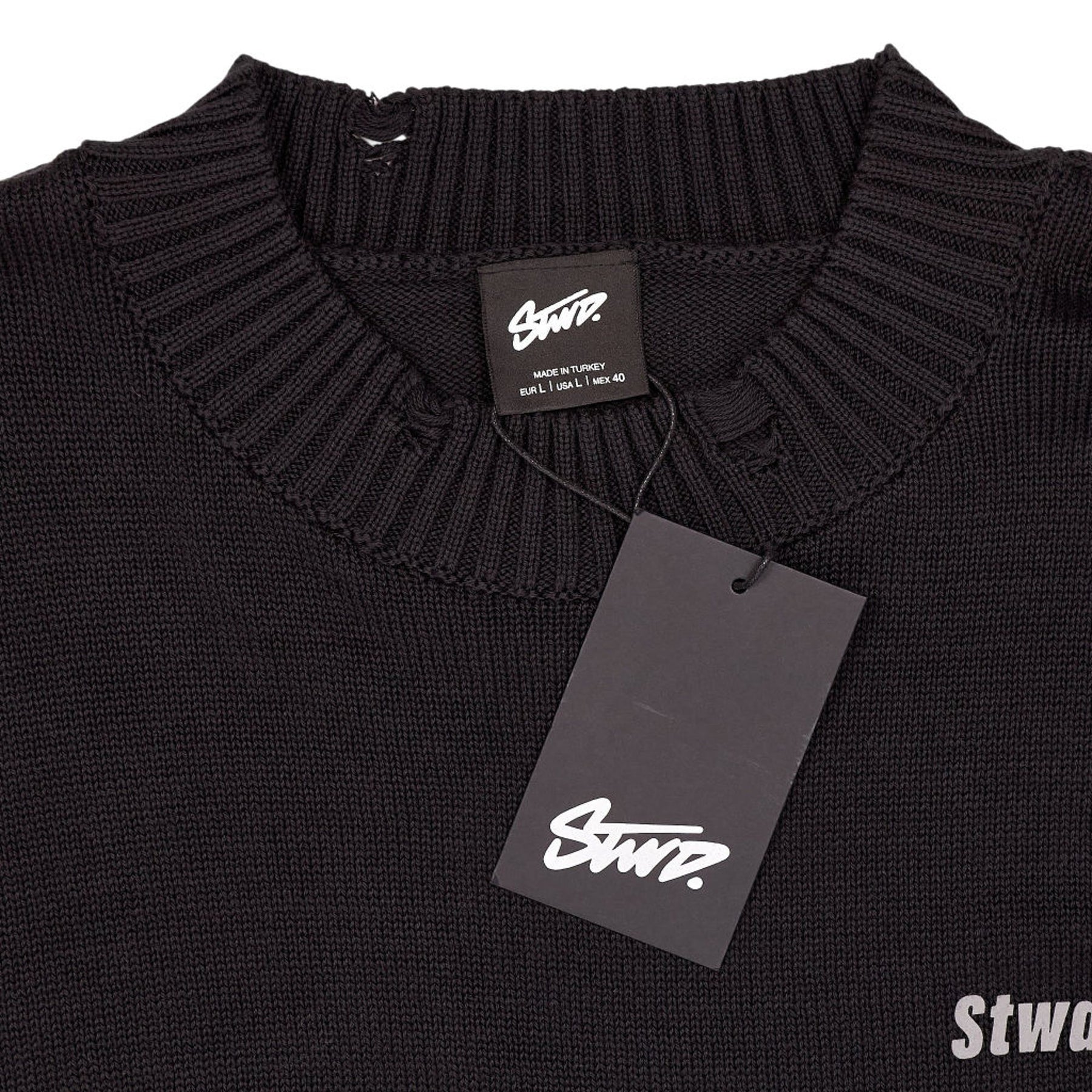 Stwd Black Cotton Distressed Sweater
