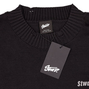 Stwd Black Cotton Distressed Sweater
