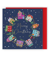 Wreath - Christmas Houses Christmas cards - pack of 8