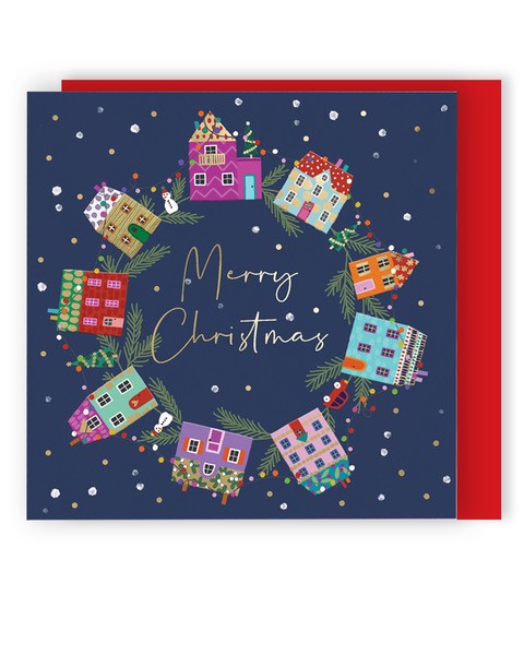 Wreath - Christmas Houses Christmas cards - pack of 8