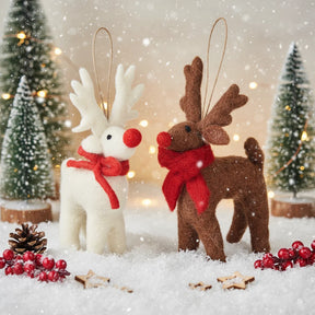 Handmade Felt Reindeer Hanging Decoration - Two Pack