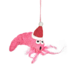 Handmade Felt Festive Prawn Decoration