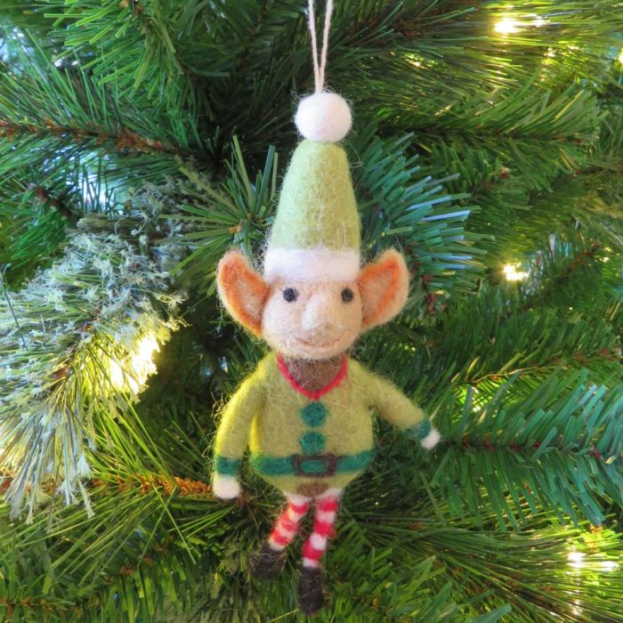Handmade Felt Elf Christmas Tree Hanging Decoration - 2 COLOURS