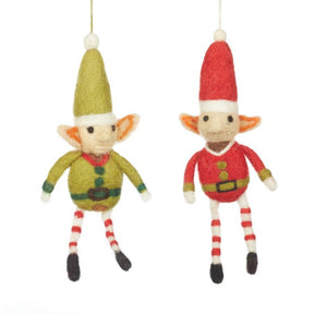 Handmade Felt Elf Christmas Tree Hanging Decoration - 2 COLOURS