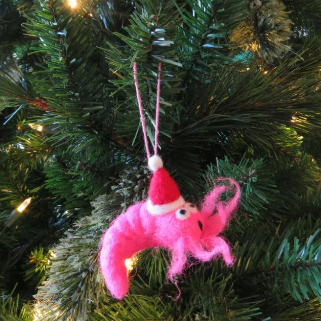 Handmade Felt Festive Prawn Decoration