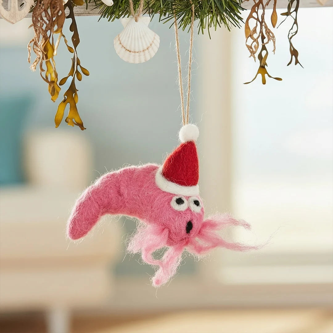 Handmade Felt Festive Prawn Decoration