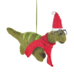 Handmade Felt Decoration - Elton the Christmas Dinosaur