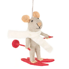 Handmade Felt Decoration - Marcel the Skiing Mouse