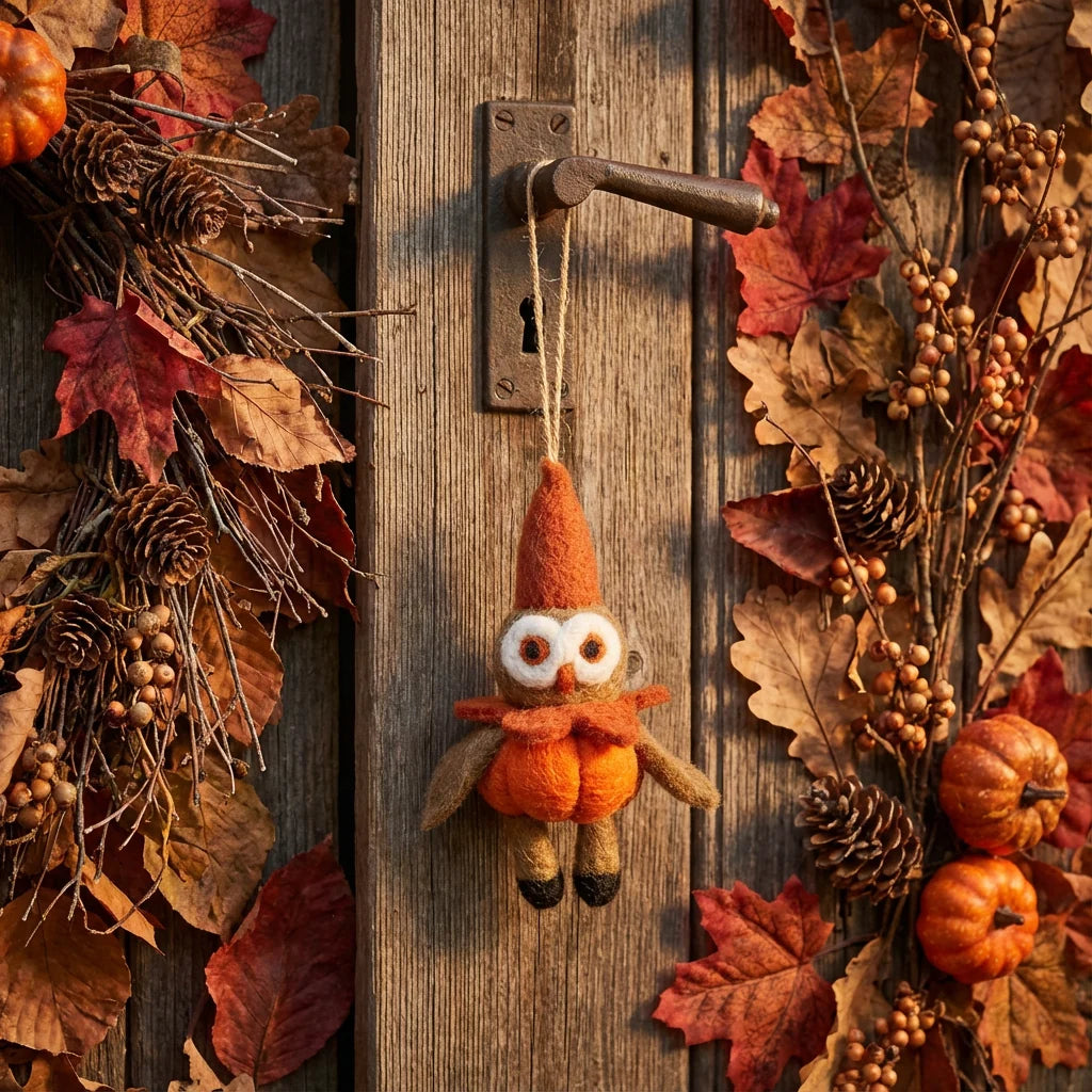 Handmade Felt Ozzy the Owl Autumnal Hanging Decoration