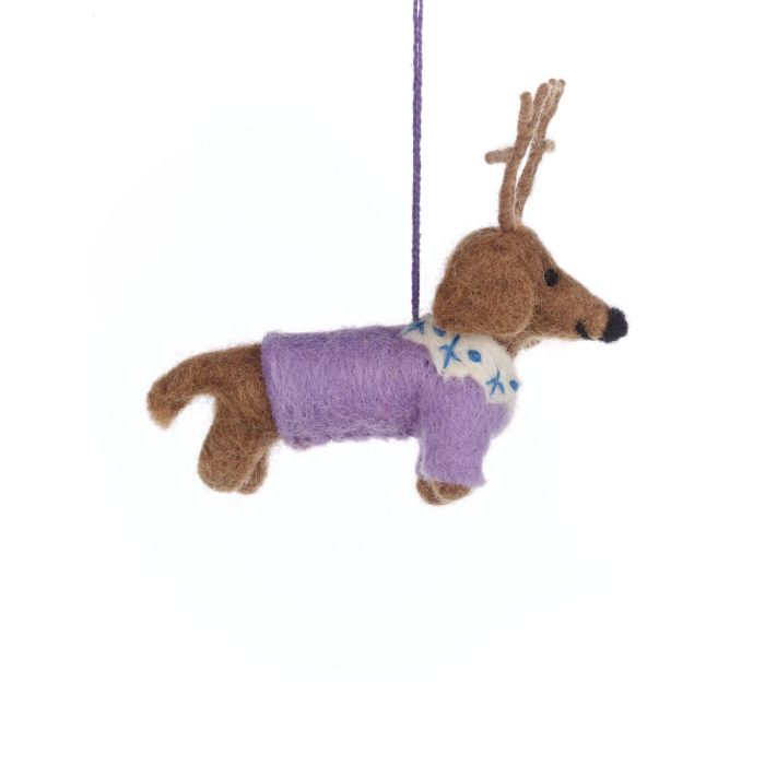 Handmade Felt Rudy Dachshund Dog Hanging Christmas Decoration