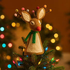 Handmade Felt Sassy Rudolph Christmas Tree Topper Decoration